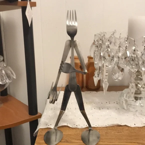 Fork n spoon art form /person done w stainless steel spoons/forks. 12” high - Picture 2 of 8